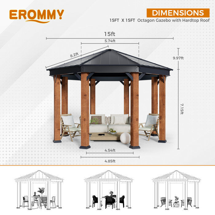 EROMMY Backyard 15 Ft. W x 15 Ft. D Aluminum Patio Gazebo Wayfair